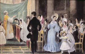 Svatební obřad, cca 1830 (čb na papíře) od French School