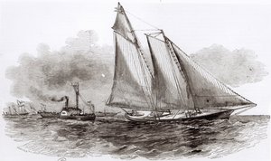 Yacht America se ujímá vedení v Cowes Regatě z roku 1851 z Le Monde Illustre, 1851 od French School