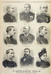 Aféra Zola: portréty hlavních svědků, ilustrace z ilustrované přílohy Le Petit Journal, 27. února 1898 (litho) od French School