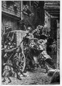 Zatčení Pierra Broussela (1575-1654) v roce 1648 na příkaz Anny Rakouské (1601-1666), což vyvolalo pozdvižení lidu (dny barikád) a Frondu - Zatčení Pierra de Brousel, radního v r. Pařížský parlament, zvaný Otec od French School