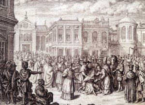 Zrození Papesse Jeanne - v „“Historie Papesse Jeanne““ od M. de Spanheim, Haag od French School