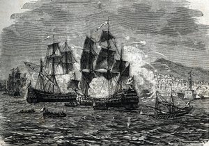 Bombardování Alžíru v srpnu 1682 Abrahamem Duquesnem - (rytina) 1864 od French School