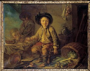 Snídaně malého savojského malířství francouzské školy. Kolem 1750-1780. Ztlumit. 0,59x0,73 m. od French School