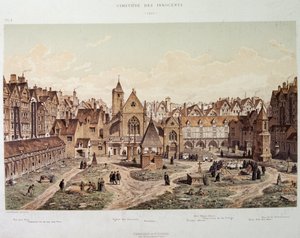 Kostel a hřbitov neviňátek v roce 1550 - v „Paris a travers les ages“, konec 19. století. od French School