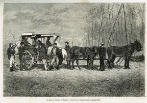 Kurz nebo píle na koni prérií, kresba A.Dupuise, k ilustraci příběhu exkurze do Kanady a severní červené řeky v roce 1873 od H. de Lamotte. Rytina v Le tour du monde od French School