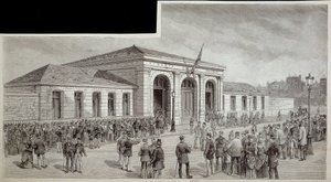 Dav před pařížskou márnicí v roce 1886. od French School
