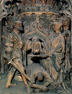 Smrt svatého Jana Křtitele Hlava Jana Křtitele je umístěna na plošině, kterou Salome daruje jeho matce. Vyřezávaný reliéf katedrály Notre-Dame d