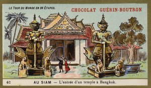 Vchod do chrámu v Bangkoku, Siam (chromolitho) od French School