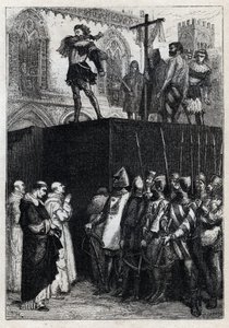 Poprava Konradina (nebo Konráda z Hohenstaufenu), sicilského krále a vévody švábského (1252-1268) na příkaz Karla z Anjou po bitvě u Tagliacozzo v roce 1268“ (poprava Konradina (nebo Konráda mladšího), posledního štauferského krále ze Sicílie, následující od French School