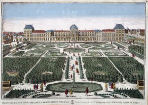 Zahrady a palác Tuileries - rytina od French School