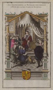 Pánové z Rethelois vzdávají hold Henri de Lautrecovi, Comte de Rethelois (barevná rytina) od French School
