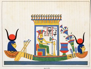 Bohyně Anuket, ilustrace z egyptského Pantheonu: sbírka mytologických postav ze starověkého Egypta od Jean-Francoise Champolliona, vydáno kolem roku 1986 od French School