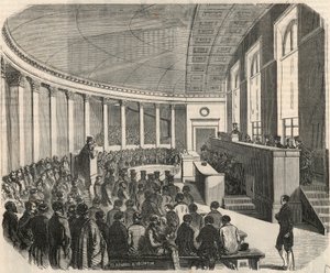 Velký amfiteátr během soutěže na právnické škole v Paříži - rytina v „Tableau-de-Paris“ od Edmonda Texiera 1852 od French School