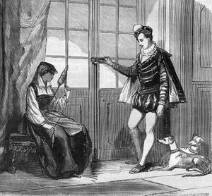 Láska krále Jindřicha II. (1519-1559) a mladé Italky Filippy Duco. Rytina do „Historie prostituce a zhýralosti mezi všemi národy světa od starověku po současnost“ od Dr. Th. -F. Debray. 1879. od French School