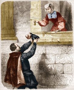 Tajemné lásky krále Jindřicha II. (1519-1559) a Diane de Poitiers (1499-1566). Rytina do „Historie prostituce a zhýralosti mezi všemi národy světa od starověku po současnost“ od Dr. Th. -F. Debray. 1879. od French School