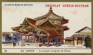 Osmiboký chrám v Kjótu, Japonsko (chromolitho) od French School