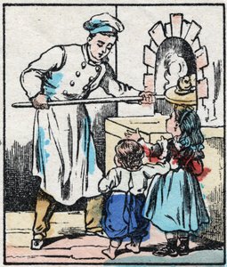 Výrobce pečiva. Rytina „“La chanson des metier““. Epinal imaging, konec 19. století. Soukromá sbírka od French School