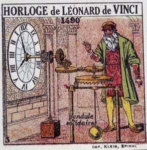 Kyvadlové hodiny Leonarda da Vinci (Leonardo da Vinci) (1452 - 1519) (kyvadlo v roce 1490) - v „“Energy““ od Henri Arnould, ed. Quillet, Paříž, 20. století od French School