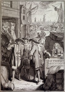 Dokonalé vyjednávání (závěr pochodu na přístav v 18. století) - frontispis díla Jacquese Savaryho od French School