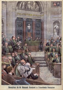 Básník a dramatik Edmond Rostand byl přijat na Akademii Francaise pro „Le Petit Journal“ od French School