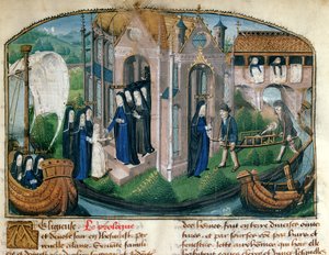 Přijetí nováčka a přivítání pacienta z "Le Livre de Vie Active de l"Hotel Dieu de Paris" od Jeana Henryho, kolem roku 1482 od French School