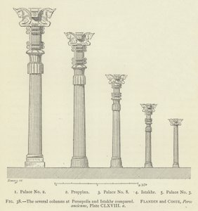 Několik sloupců v Persepolis a Istakhr se porovnávalo od French School