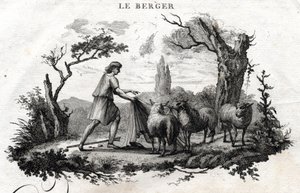 Pastýř. Pohádka o Esope. (Řecký spisovatel Esopo nebo Ecopus, 6. století př. n. l.) Napsal Guillaume Montfort a Gravees Beauble v roce 1801. od French School