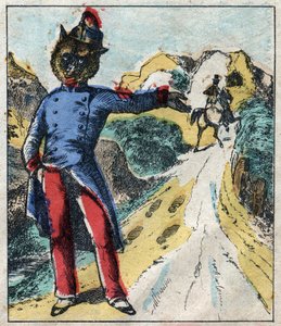 Nemocný lev a liška. Bajky Jean de La Fontaine (1621-95). Epinal zobrazování z konce 19. století. od French School