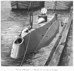 Ponorka Holland, ilustrace z Le Monde Illustre, leden 1899 od French School