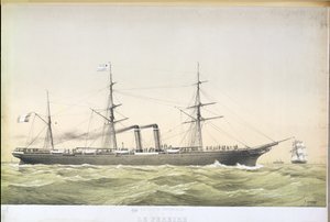 Transatlantická pádlová parník Le Pereire křižující z Le Havru do New Yorku, kolem roku 1860 od French School