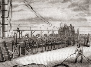 Jednotka odvíjení transatlantického telegrafního kabelu na palubě S.S. Great Eastern od French School