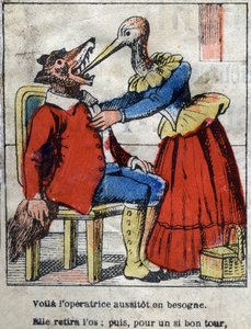 Vlk a čáp. Bajky Jean de La Fontaine (1621-95). Epinal zobrazování z konce 19. století. od French School