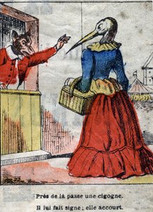 Vlk a čáp. Bajky Jean de La Fontaine (1621-95). Epinal zobrazování z konce 19. století. od French School