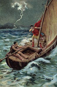 Mladý Jules Cesar (100-44 př. n. l.) překračující Jaderské moře, aby se připojil k Dalmácii, statečně postupuje navzdory bouřce, důvěřuje své dobré hvězdě a osudu (Mladý Julius Caesar (100-44 př. n. l.) statečně překračuje Jaderské moře na své lodi, v r. n od French School