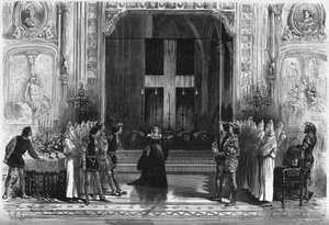 Divadelní ztvárnění: scéna rakví v „Lucrece Borgia“ od Victora Huga (1802-1885). Paříž, divadlo de la Porte Saint Martin od French School