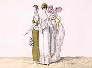 Tři pařížské grácie, deska 16 z le Bon Genre, kolem 1810 (barevná rytina) od French School