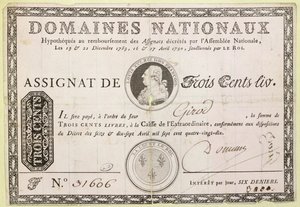 Bankovka tří set livrů, 1790 (inkoust na papíře) od French School