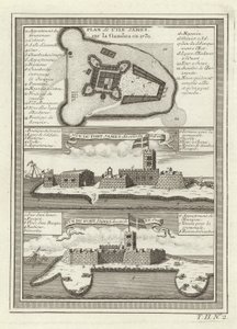 Tři pohledy na Fort James v Gambii od French School