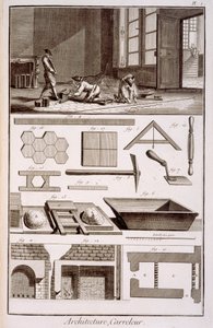 Pokládání dlaždic, z Diderots Encyclopedie, 1751-72 od French School