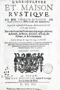 Titulní strana LAgriculture et Maison Rustique, Charles Estienne, vydání vydané 1641 (knihtisk a rytina) od French School