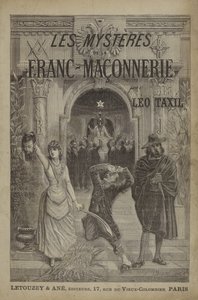 Ilustrace na titulní straně knihy The Mysteries of Freemasonry Revealed (rytina) od French School
