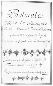 Titulní strana Pastorale od Pierra Danicana Philidora (1681-1731) 1697 od French School