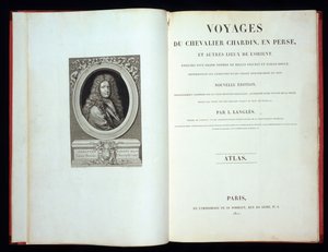 Titulní strana a přední portrét z Voyages du Chevalier Chardin en Perse, 1811 od French School