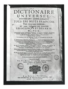 Titulní strana Dictionnaire Universel od Antoine Furetiere (1619-88) 1690 (tisk) od French School