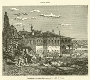 Ali-Pachova hrobka na nádvoří paláce Janina (rytina) od French School