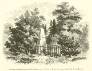 Hrob Sismondi, na hřbitově Chenes, poblíž Ženevy (rytina) od French School