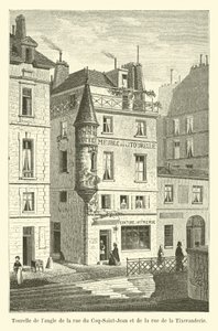 Věž na rohu rue du Coq-Saint-Jean a rue de la Tixeranderie od French School