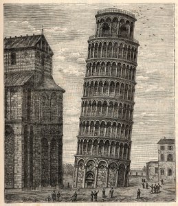 Věž v Pise - Torre di Pisa - Tour de Pisa - rytina v „“ Vědy přinesené každému - Populární fyzika a chemie“ od Alexise Clerca - Konec 19. století - Soukromá sbírka od French School