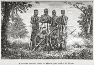 Tradiční kostým domorodých obyvatel Gabonu, ilustrace z „L