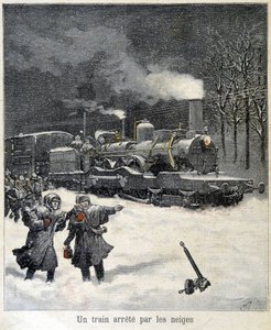 Vlak byl kvůli sněhu nucen zastavit. Ilustrace novin „“Le Petit Parisien““ z března 1892. od French School